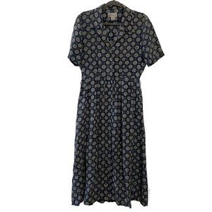 Vintage Adrianna Papell Midi Dress Women 8 Blue 100% Silk Pleated Button Front